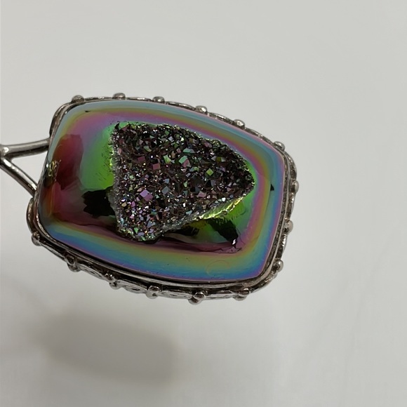 Iridescent Druzy 925 Sterling Silver Pendant - Picture 4 of 9